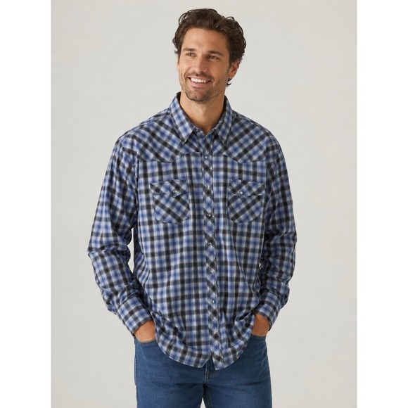 Wrangler Other - Wrangler Wrancher Mens 2XLT Tall Pearl Snap Western Shirt Plaid Blue Black L/S